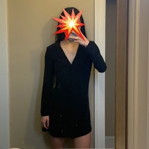 Grana Silk Long Sleeve Button Dress in Black